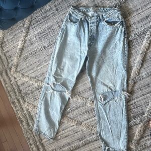Light Wash Distressed Knee Rip Dad High Rise  Curve Love Jeans